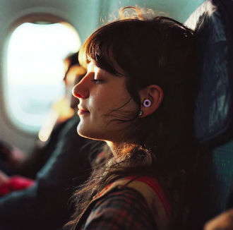 Femme qui dort lors d'un voyage en avion
