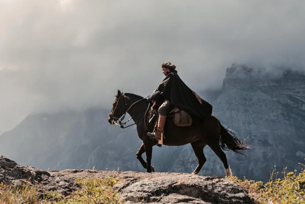 cheval et son cavalier en Argentine, Patagonie