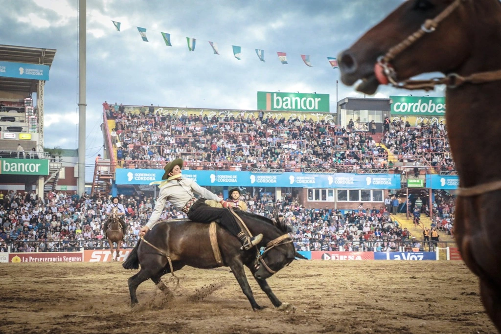 un gaucho qui fait du rodeo sur un cheval sauvage lors de la jineteada de la fiesta jesus maria en argentine